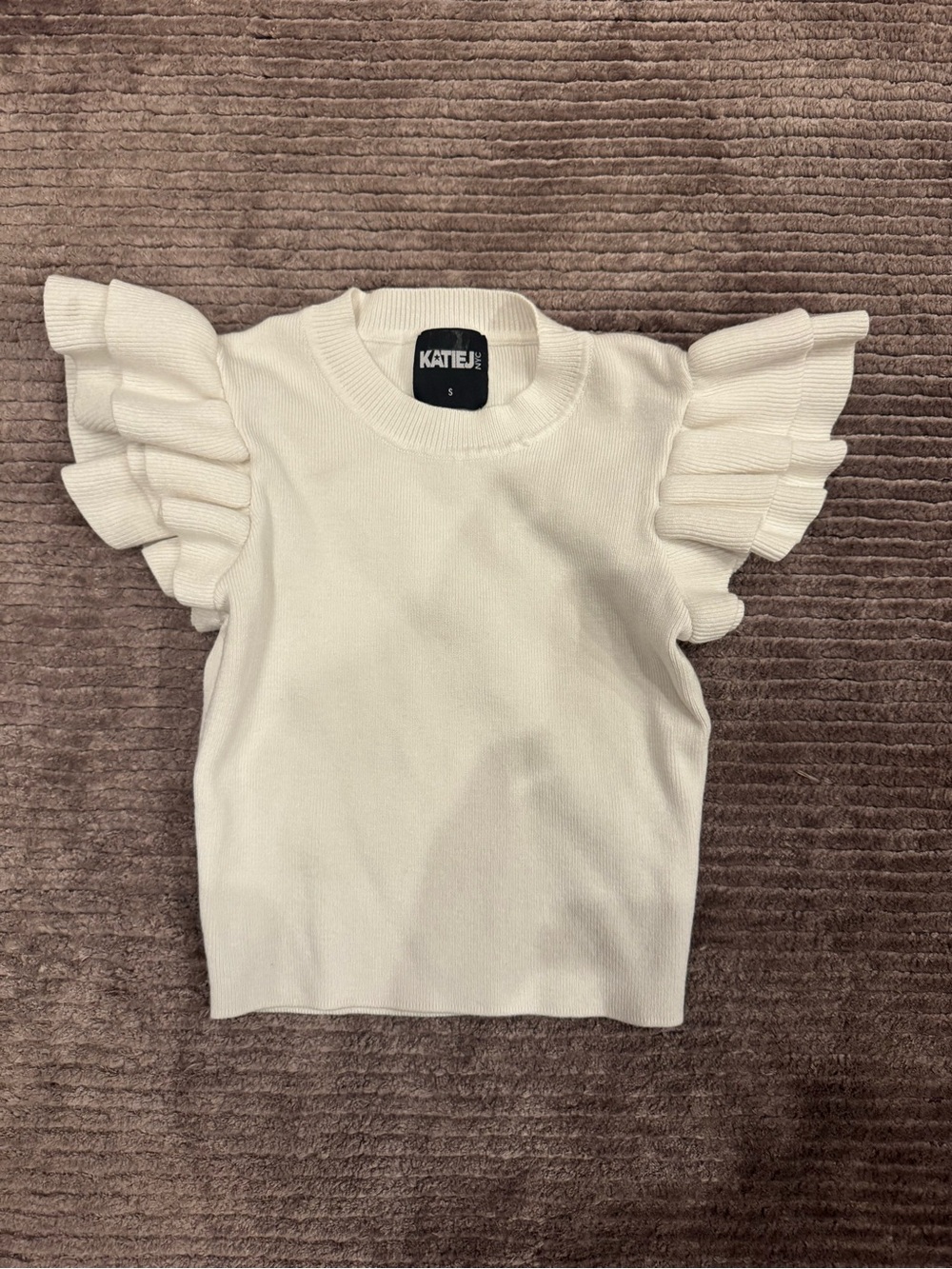 Katie J NYC Cream Ruffle Sleeve Knit Top - Kids